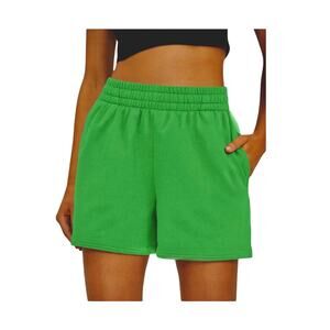 Retro 70’s Green Drawstring Knit Sweat Shorts Pockets Athletic High Waist Medium